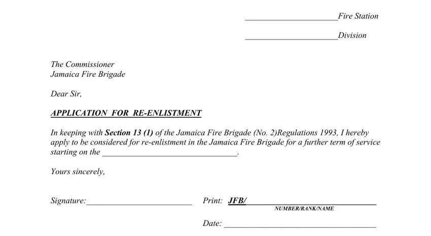 Step number 1 for filling in jamaica fire brigade application form