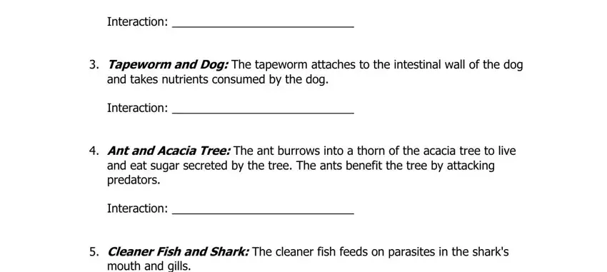 Ant and Acacia Tree The ant, and eat sugar secreted by the tree, and mouth and gills in species interactions worksheet answer key