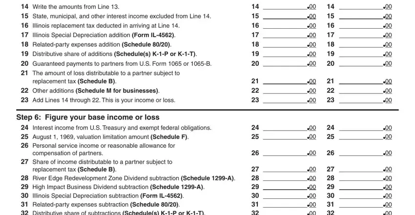 replacement tax Schedule B, Write the amounts from Line, and compensation of partners inside Form Il 1065 X