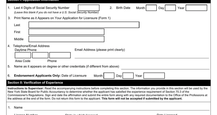 Filling out section 1 in 4b application form