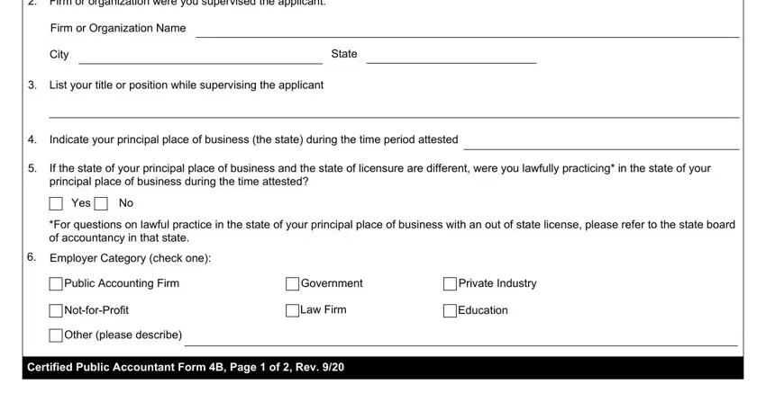 For questions on lawful practice, Public Accounting Firm, and Firm or Organization Name inside 4b application form