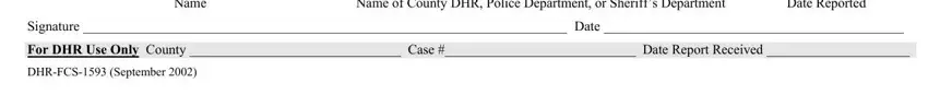Date Reported, Signature  Date, and Name in dhr reporting form
