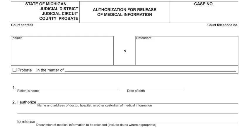 Step number 1 of filling in michigan authorization release information