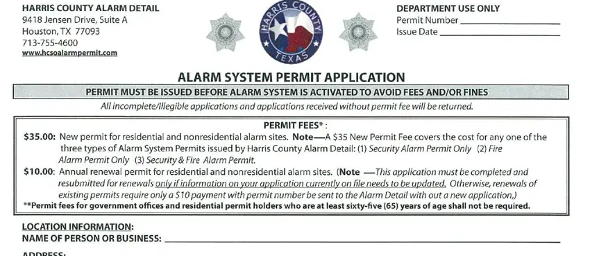 Filling out section 1 in permit harris county fill