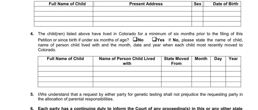 Filling out part 4 of petition allocation parental