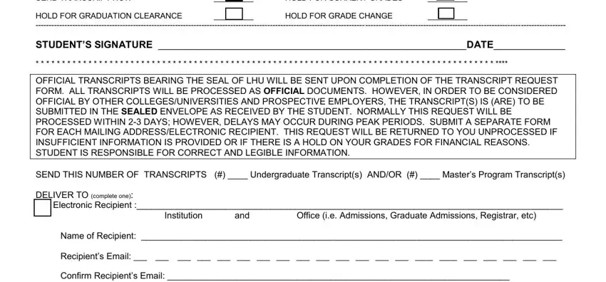STUDENTS SIGNATURE DATE, Email Address, and HOLD FOR GRADE CHANGE of lock haven university transcript request