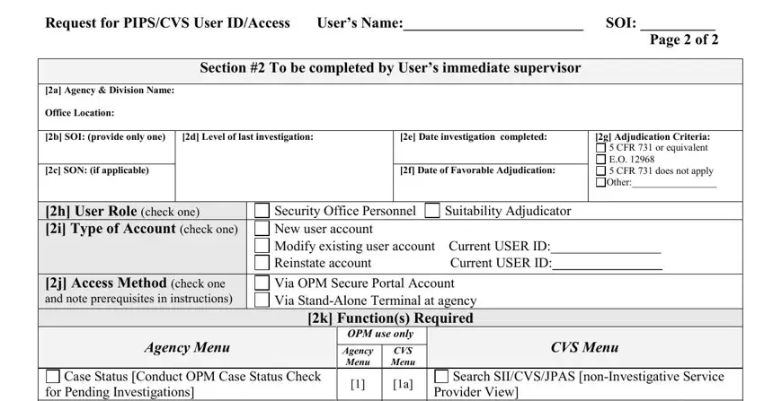CVS Menu, f Date of Favorable Adjudication, and Request for PIPSCVS User IDAccess inside inv 70 b