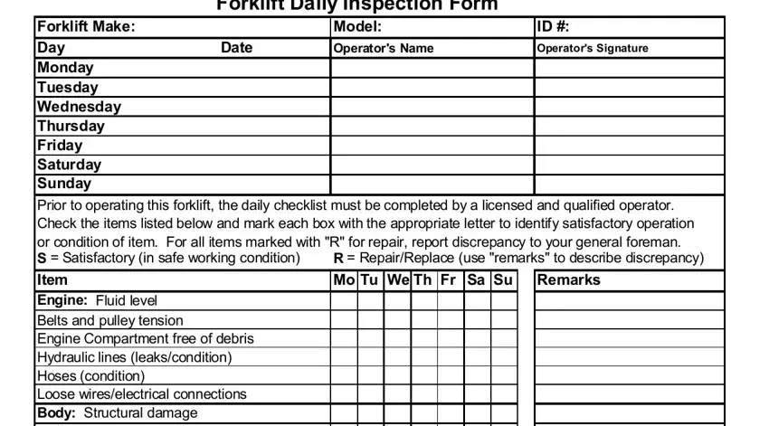 Stage number 1 in completing forklift inspection checklist pdf