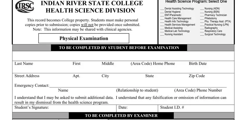 Part no. 1 of filling in laboratory result form