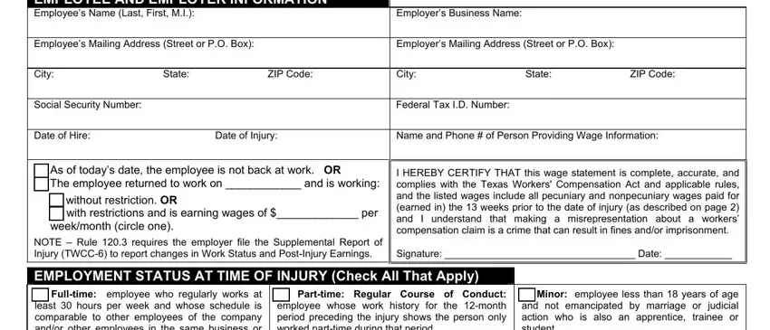 Filling out section 2 in Form Twcc 3