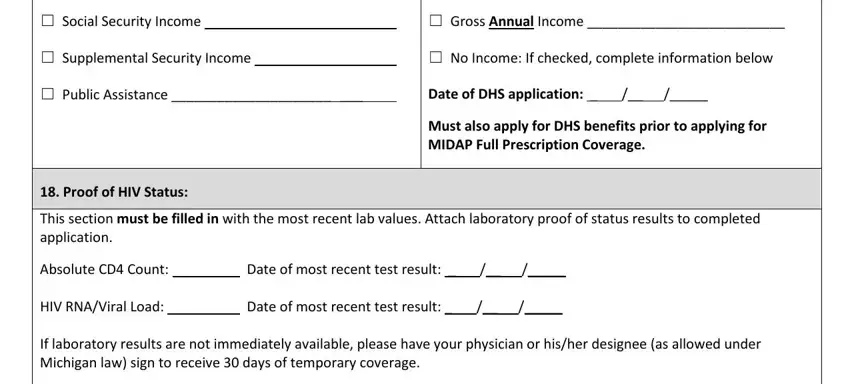 Gross Annual Income, This section must be filled in, and Social Security Income inside midap form