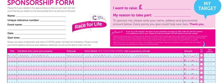 The way to fill out race for life sponsor form 2019 step 1