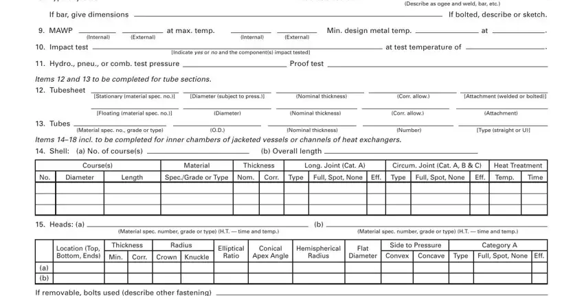 External, at test temperature of, and Type of jacket of exchangers