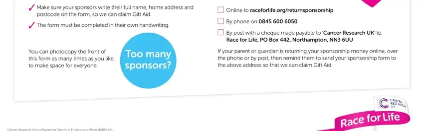 Filling out section 3 in race for life sponsor form 2019