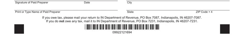 Print or Type Name of Paid Preparer, City, and If you owe tax please mail your in Form It 20