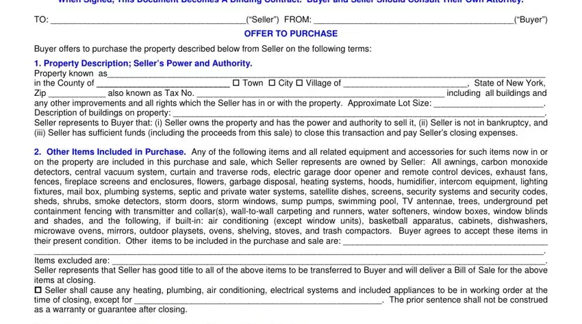 Writing section 1 of purchase and sale contract for residential property new york