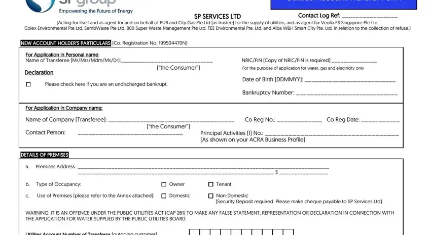 Filling in section 1 of Sp Services Transfer Form