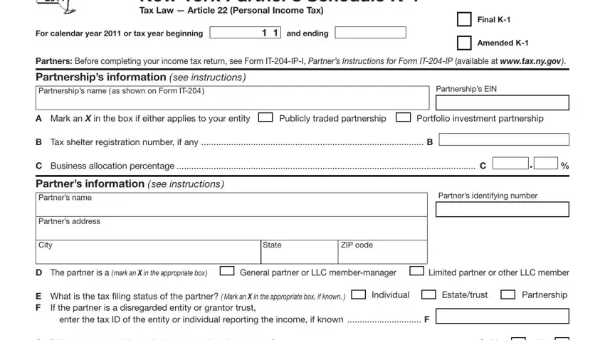 Filling out part 1 in K-1