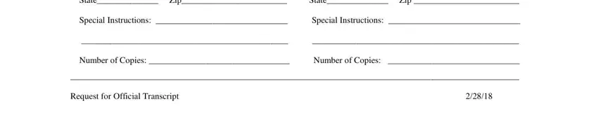 Filling out section 3 in houston baptist university transcript request