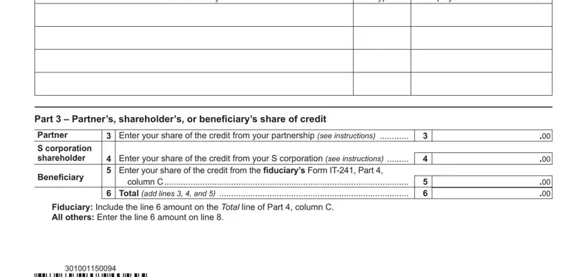 Enter your share of the credit, Type, and Name of entity of beneficiarys