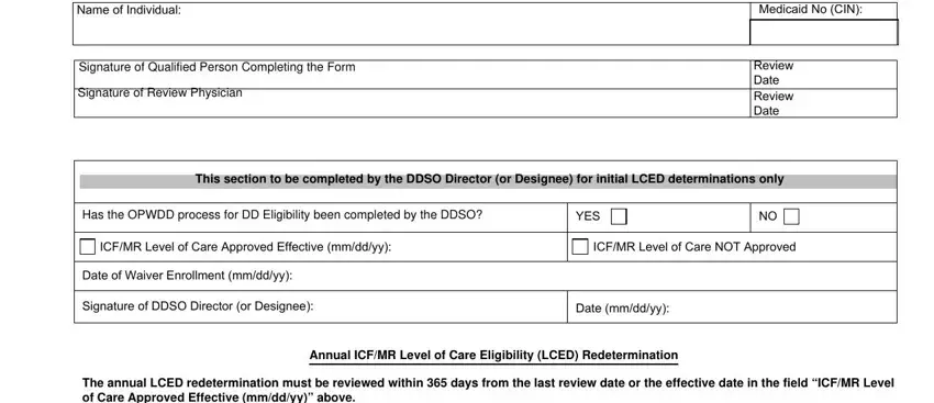 Signature of Qualified Person, ICFMR Level of Care Approved, and Signature of DDSO Director or in opwdd lced forms