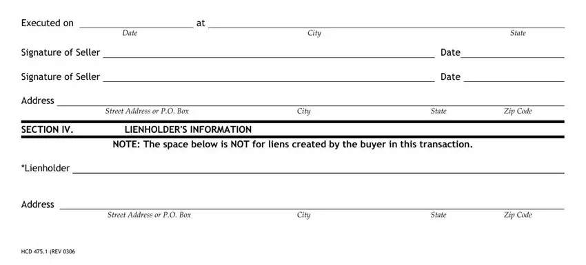 Filling in section 2 in housing bill sale