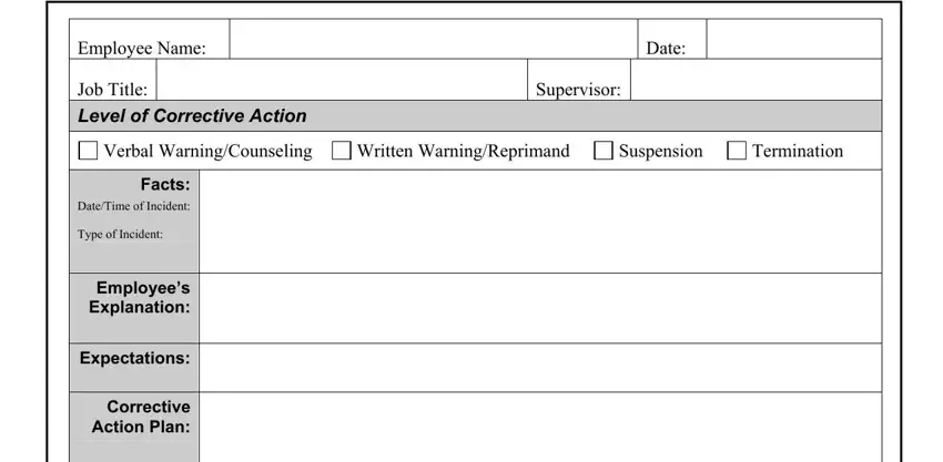 Filling in segment 1 in corrective action forms for construction