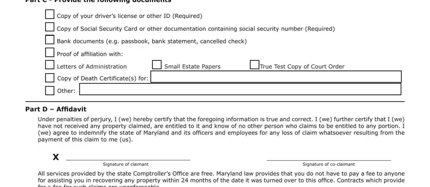 Copy of Social Security Card or, True Test Copy of Court Order, and Copy of Death Certificates for inside maryland unclaimed property claim