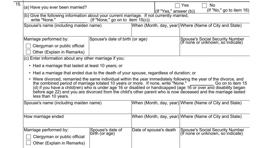 Clergyman or public official Other, Spouses date of birth or age, and Spouses Social Security Number If inside what does form disability