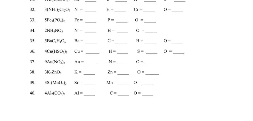 Stage number 5 for filling out chemistry counting worksheet