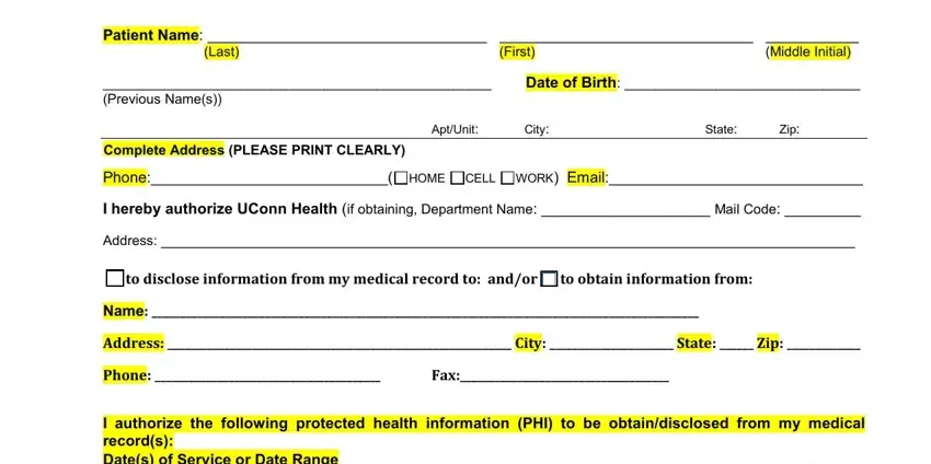 Step no. 1 for filling in uconn health information online