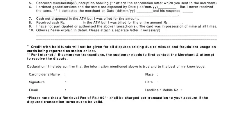 Filling in part 2 in hdfc credit card dispute form email id