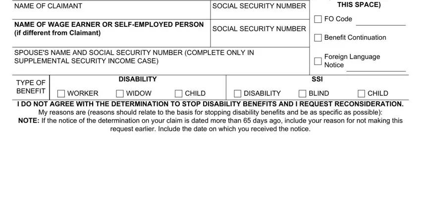 A way to fill in social security request for reconsideration form step 1