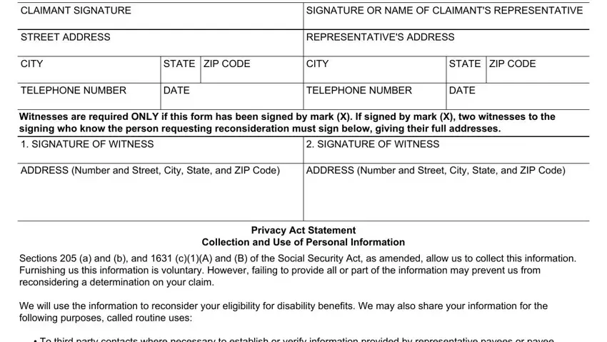 Filling out segment 3 in social security request for reconsideration form