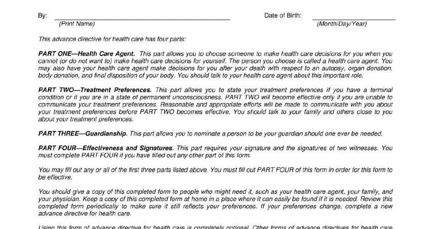Part # 1 in filling in georgia advance directive for health care