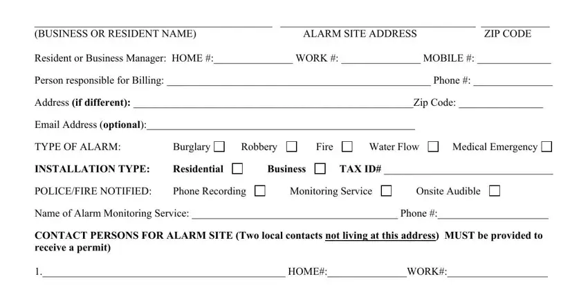 Filling out part 1 in texas carollton alarm permit