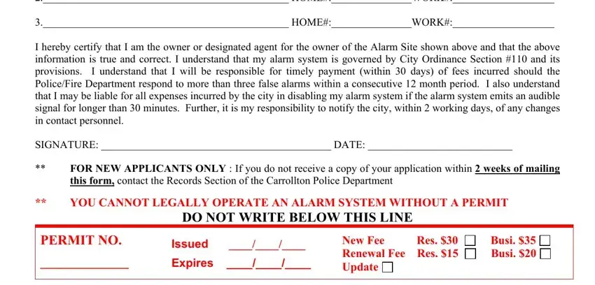 Filling out part 2 in texas carollton alarm permit