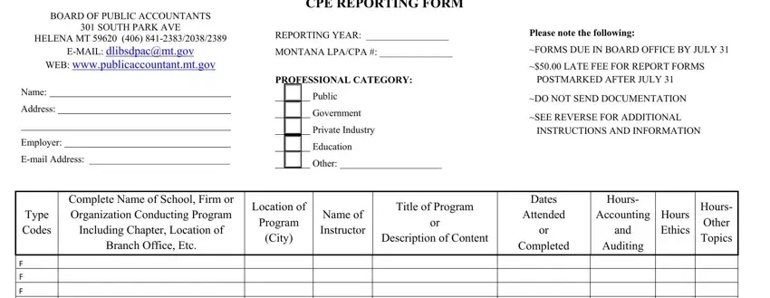 Stage # 1 of completing Cpe Reporting Form