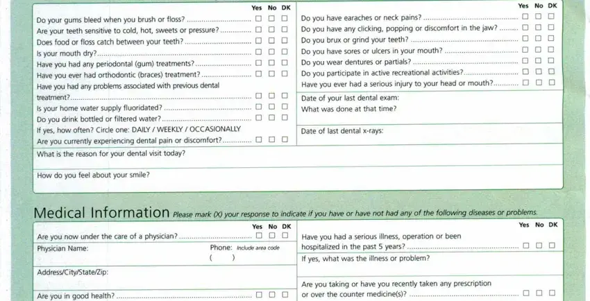 Filling out part 2 of american dental association health history form