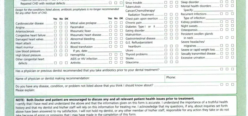 Filling out part 5 in american dental association health history form