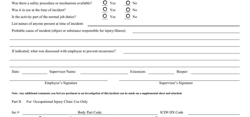 Supervisors Signature, Yes, and Probable cause of incident object of Jhh Form 15 1402020