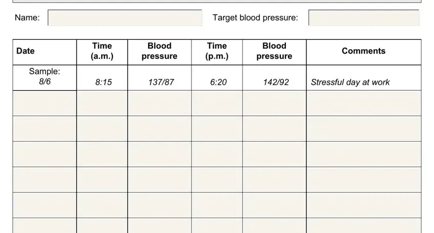 Stage number 1 in submitting printable blood pressure log