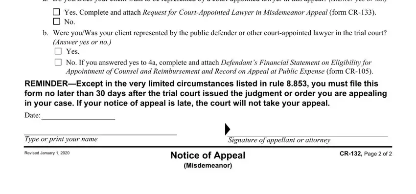 Writing section 4 in county misdomeanor appeal forms