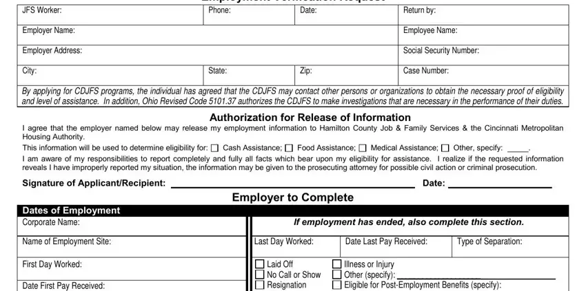 Completing segment 1 of hcjfs employment verification form