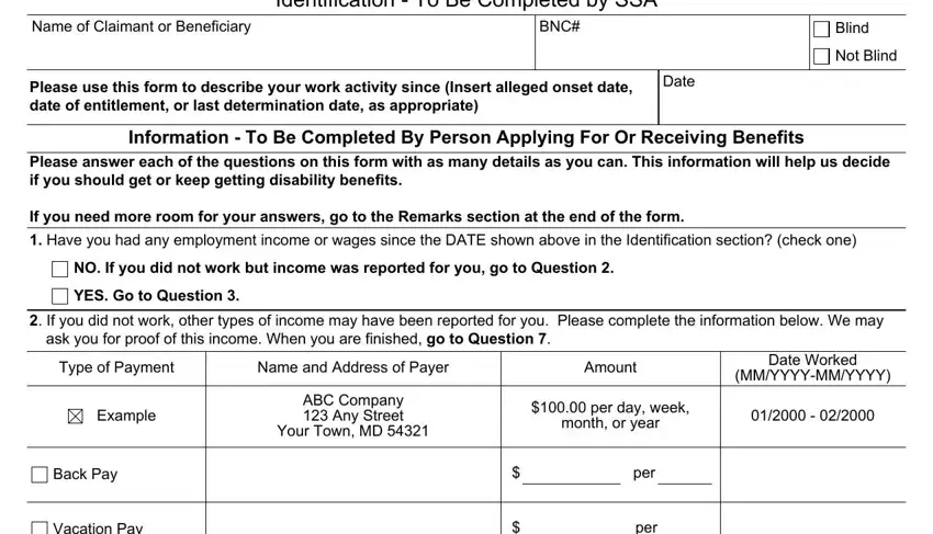 NO If you did not work but income, Type of Payment, and Blind inside Ssa Form 821 Bk
