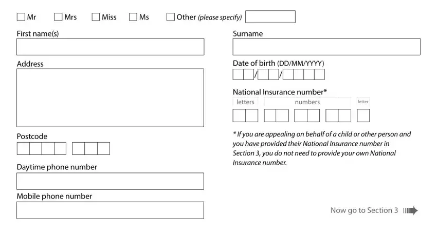 Part # 2 for filling in sscs1 appeal form online