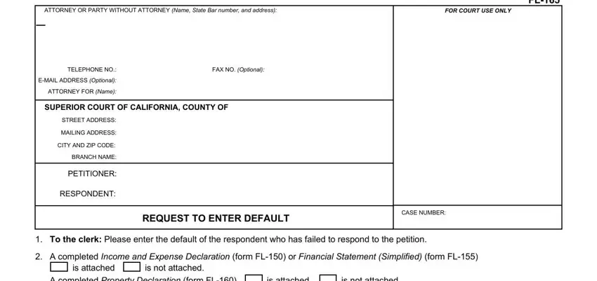 Filling out part 1 in fl 165 request to enter default form
