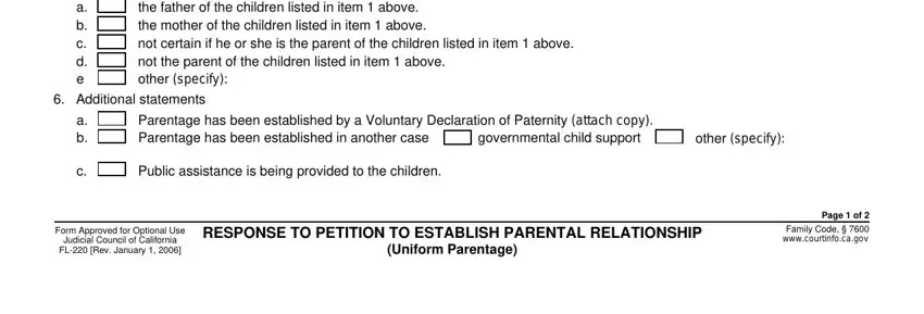 RESPONSE TO PETITION TO ESTABLISH, Form Approved for Optional Use, and Family Code   wwwcourtinfocagov in fl 220