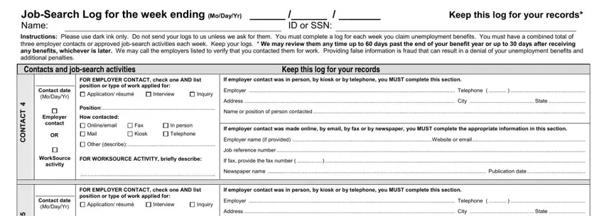 Part no. 3 for filling in Job Search Logs Form