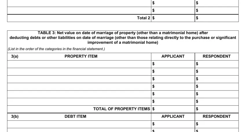 PROPERTY ITEM, TABLE  Net value on date of, and Total of com divorcemate